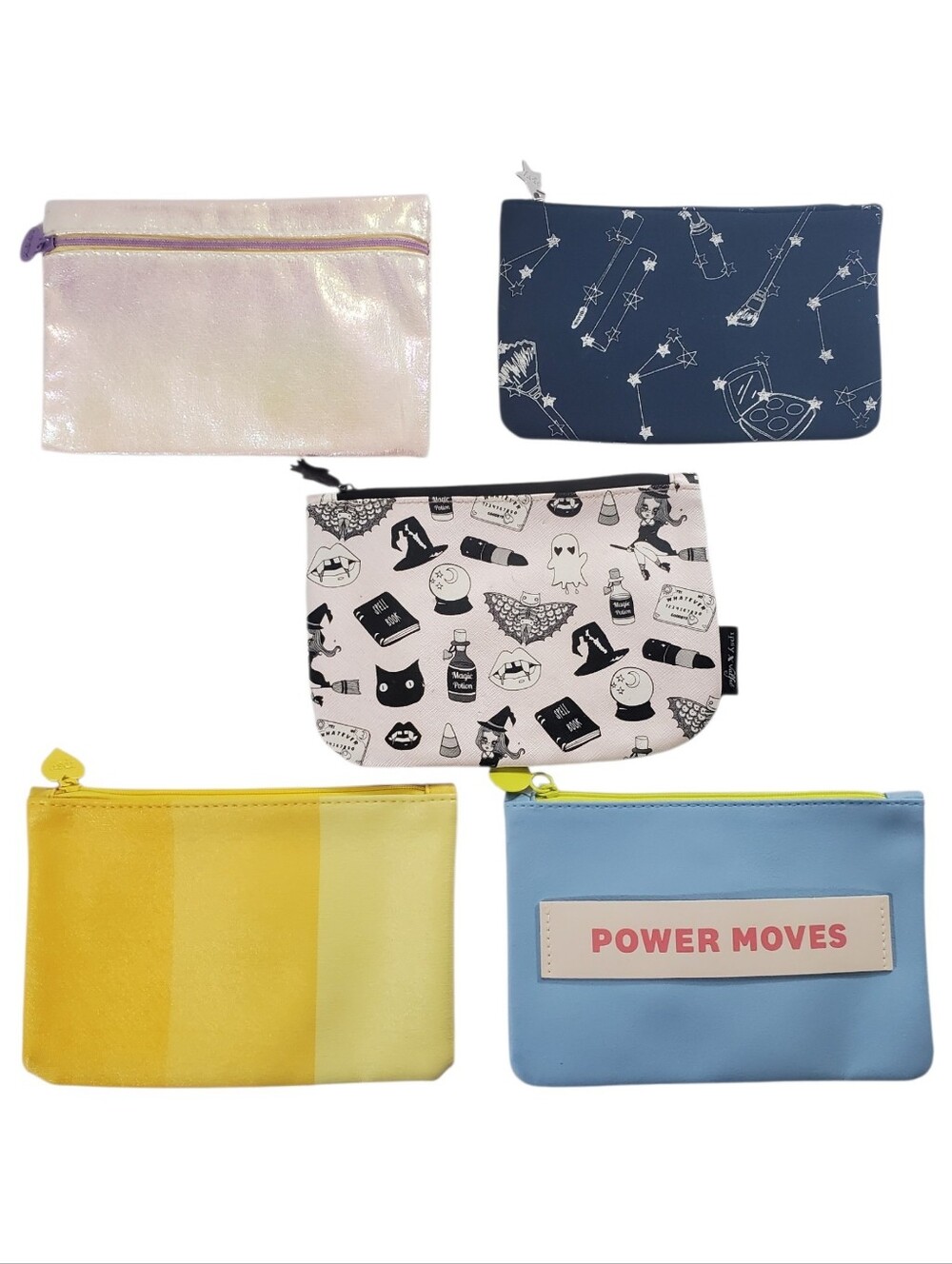IPSY Bags Set of 5 Assorted Cosmetic Bags Iridescent Constellation Halloween